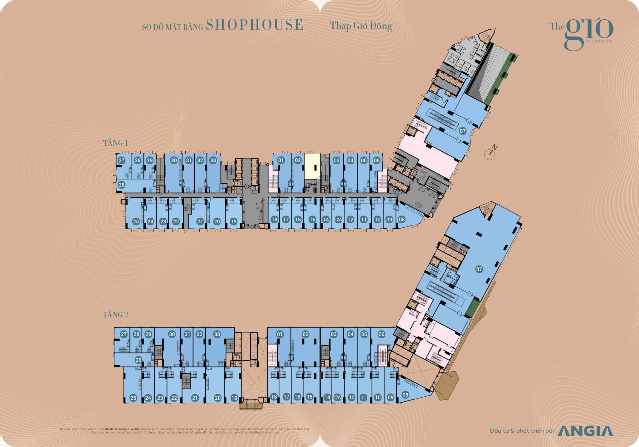 Mặt bằng shophouse tháp Gió Đông dự án The Gió Riverside