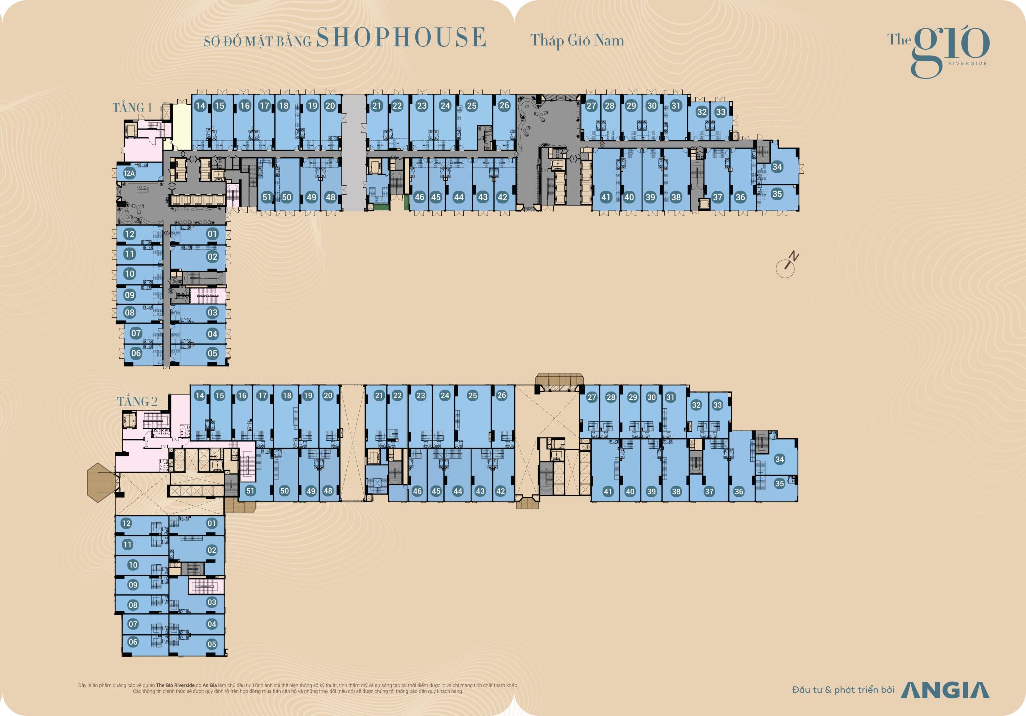 Mặt bằng shophouse tháp Gió Nam dự án The Gió Riverside