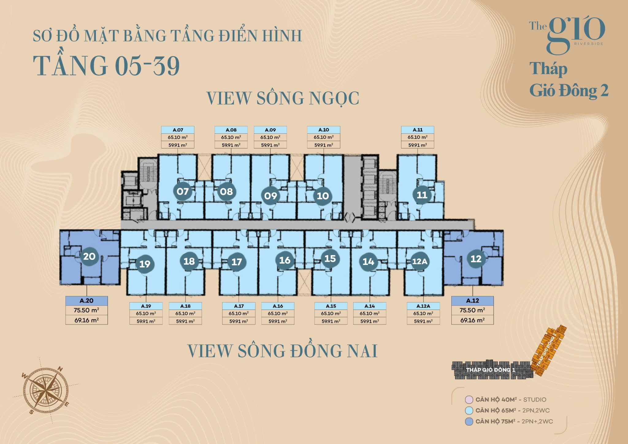 Mặt bằng tháp Gió Đông 2